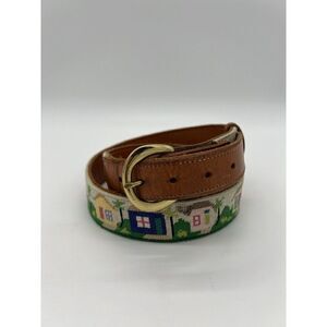 Needlepoint Mens Belt Handmade Custom Made 32” Preowned